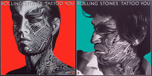  original Rolling Stones card stock promo posters Peter Corriston Tattoo You Keith and Mick